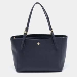 Pre Owned Tory Burch Navy Blue Leather Medium York Buckle Tote