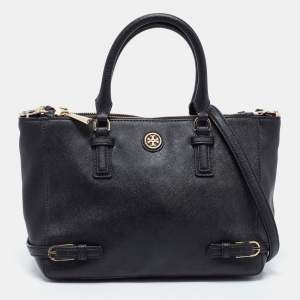 Pre Owned Tory Burch Black Leather Small Robinson Tote