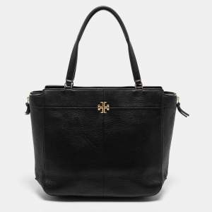 Tory Burch Black Textured Leather Ivy Side Zip Tote