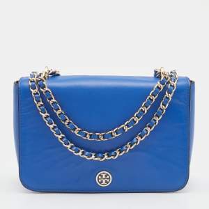 Pre Owned Tory Burch Blue Leather Robinson Shoulder Bag