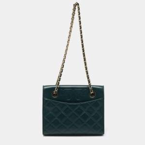 Tory Burch Green Quilted Leather Fleming Shoulder Bag