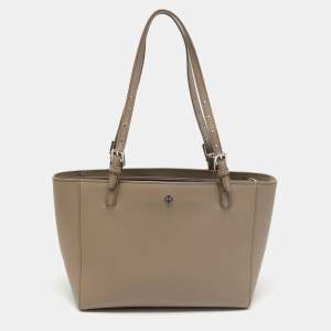 Pre Owned Tory Burch Grey Saffiano Leather York Buckle Tote