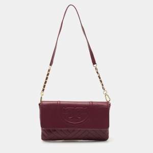 Tory Burch Burgundy Leather Alexa Chain Clutch