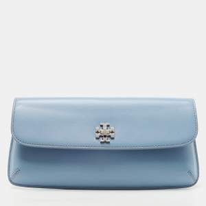 Tory Burch Light Blue Leather Slim Diana Flap Clutch