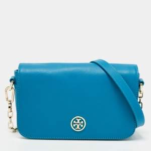 Tory Burch Teal Blue Saffiano Leather Robinson Flap Shoulder Bag