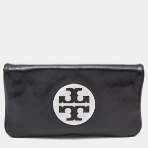 Tory Burch Black Leather Reva Flap Clutch