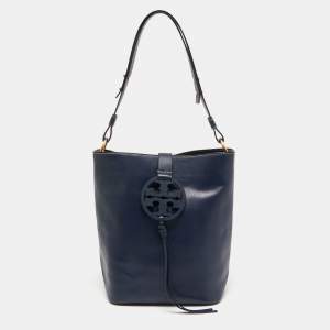 Pre Owned Tory Burch Dark Blue Leather Miller Hobo