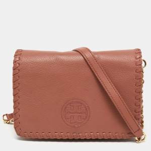 Pre Owned Tory Burch Dusty Rose Leather Marion Whipstitch Shoulder Bag