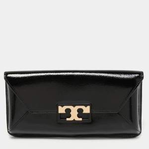 Pre Owned Tory Burch Black Textured Patent Leather Gigi Clutch