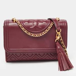 Tory Burch Burgundy Leather Small Fleming Shoulder Bag