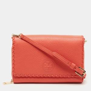 Tory Burch Orange Leather Marion Flap Crossbody Bag 