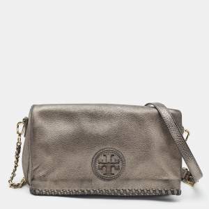 Pre Owned Tory Burch Metallic Leather Foldover Crossbody Bag