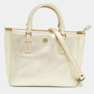 Tory Burch Gold Leather Robinson Top Zip Tote