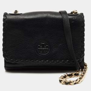 Pre Owned Tory Burch Black Leather Marion Crossbody Bag