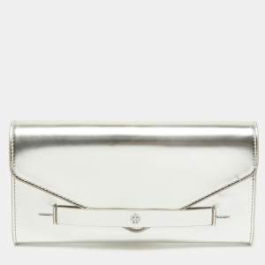 Tory Burch Silver Leather Envelope Clutch