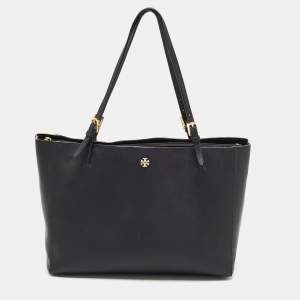 Pre Owned Tory Burch Black Leather Large York Buckle Shopper Tote