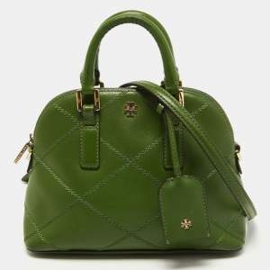 Pre Owned Tory Burch Green Wildstitch Quilted Leather Robinson Dome Satchel