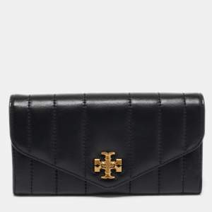 Pre Owned Tory Burch Black Quilted Leather Kira Envelope Wallet