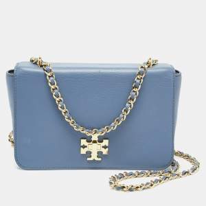 Pre Owned Tory Burch Sapphire Blue Leather Britten Shoulder Bag