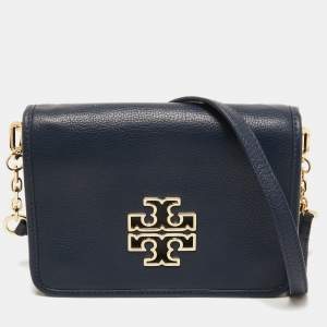 Tory Burch Dark Blue Leather Britten Flap Crossbody Bag