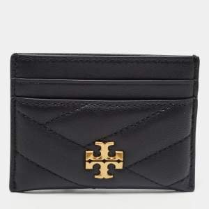Pre Owned Tory Burch Black Chevron Leather Kira Card Holder