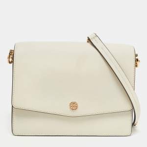 Pre Owned Tory Burch White Leather Robinson Crossbody Bag