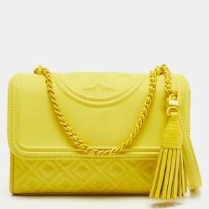 Pre Owned Tory Burch Yellow Leather Small Fleming Shoulder Bag