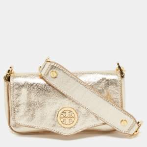 Pre Owned Tory Burch Gold Leather Chain Crossbody Bag