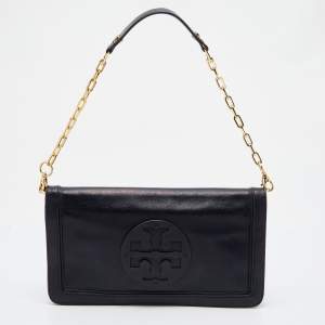 Pre Owned Tory Burch Black Leather Reva Flap Shoulder Bag