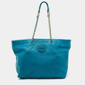 Pre Owned Tory Burch Green Leather  Whipstitch Marion Tote
