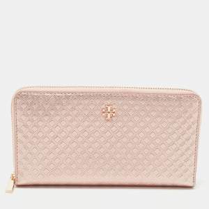 Pre Owned Tory Burch Rose Gold Diamond Quilted Leather Fleming Continental Wallet