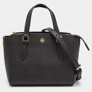 Pre Owned Tory Burch Black Saffiano Leather Mini Emerson Tote
