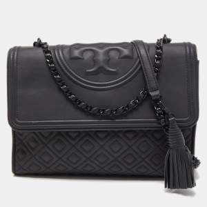 Tory Burch Black Leather Fleming Shoulder Bag