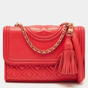 Tory Burch Red Leather Small Fleming Shoulder Bag