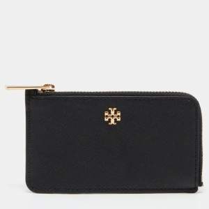 Pre Owned Tory Burch Black Leather Emerson Zip Card Holder