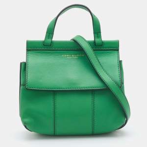 Pre Owned Tory Burch Green Leather Mini Block T Crossbody Bag