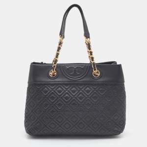Tory Burch Black Quilted Leather Fleming Chain Tote