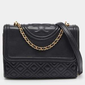 Pre Owned Tory Burch Black Leather Small Fleming Shoulder Bag