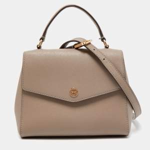 Pre Owned Tory Burch Beige Leather Small Robinson Top Handle Bag