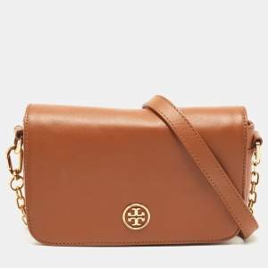 Pre Owned Tory Burch Brown Saffiano Leather Robinson Chain Shoulder Bag