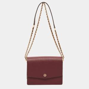 Tory Burch Burgundy Leather Robinson Convertible Shoulder Bag