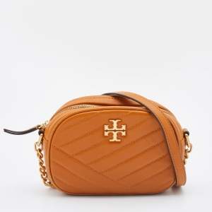 Pre Owned Tory Burch Mustard Chevron Leather Small Kira Camera Bag