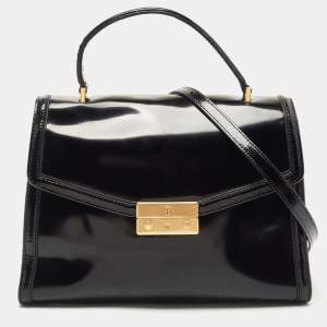 Pre Owned Tory Burch Black Glossy Leather Juliette Top Handle Bag
