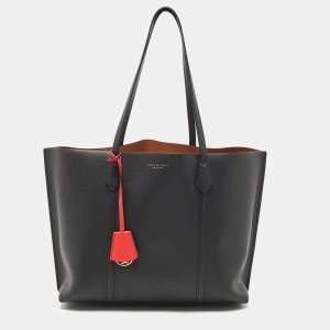 Pre Owned Tory Burch Black Leather Triple Compartment Perry Tote