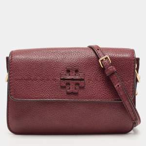Pre Owned Tory Burch Burgundy Leather Mcgraw Crossbody Bag