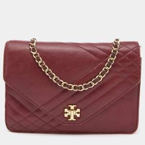 Pre Owned Tory Burch Burgundy Leather Kira  Envelope Flap Shoulder Bag