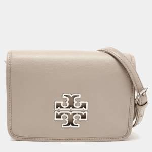 Pre Owned Tory Burch Beige Leather Britten Flap Crossbody Bag