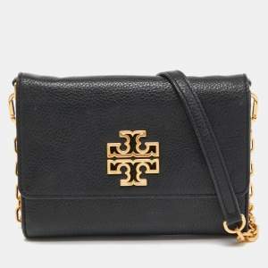 Pre Owned Tory Burch Black Leather Britten Crossbody Bag
