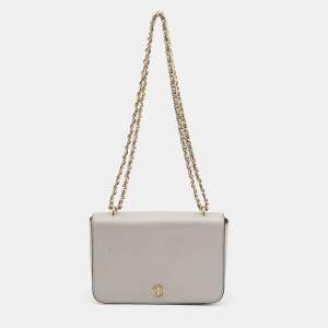 Pre Owned Tory Burch Taupe Leather Robinson Flap Shoulder Bag 