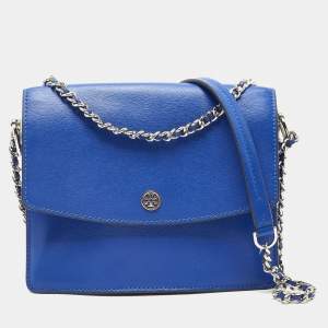 Pre Owned Tory Burch Blue Leather Robinson Convertible Shoulder Bag